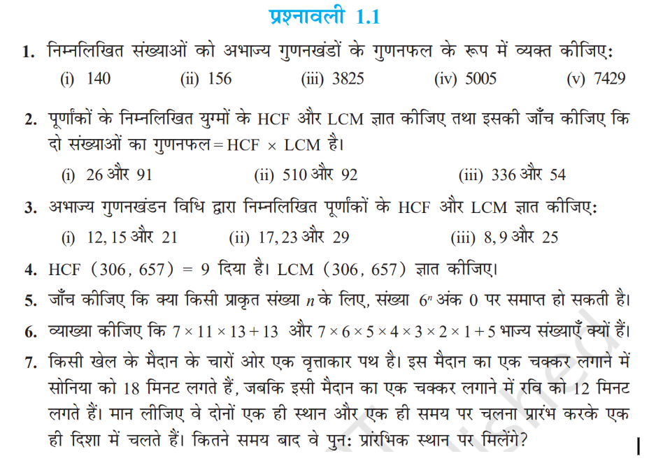 ncert 10th class math exercise 1.1 in hindi